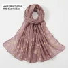 Foulard Hijab Plaqué Or pour Femme, Voile Fin et Respirant, Châle d&rsquo;Été Décontracté, Protection Solaire, Accessoires