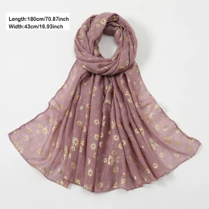 Foulard Hijab Plaqué Or pour Femme, Voile Fin et Respirant, Châle d&rsquo;Été Décontracté, Protection Solaire, Accessoires