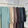 abaya à manches froncées pour femmes, abaya fermée, robe musulmane turque, tissu froissé fin et ample, vêtements islamiques, caftan modeste