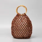Sac à main tissé en perles de bois fait à la main, sac seau creux Vintage à Double poignée en bambou d&rsquo;été, pochette de transport de grande capacité pour femmes