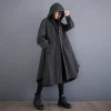 manteau irrégulier à capuche pour femmes coupe vent à la mode taille cordon tempérament ourlet polyvalent automne et hiver veste 2024