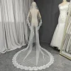 voile de mantille long personnalisé, voile de mariage vintage avec garniture en dentelle de cils, voile bohème à un seul niveau avec peigne caché