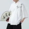 kimono unisexe pour hommes, manteau noir, chemise de plage blanche, haori d'été, vêtements de samouraï japonais