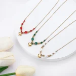 JOClassic-Collier pendentif coeur de pêche lisse pour femme, perle d&rsquo;eau douce, agate, acier inoxydable, clavicule simple exquise, bijoux