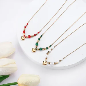 JOClassic-Collier pendentif coeur de pêche lisse pour femme, perle d&rsquo;eau douce, agate, acier inoxydable, clavicule simple exquise, bijoux