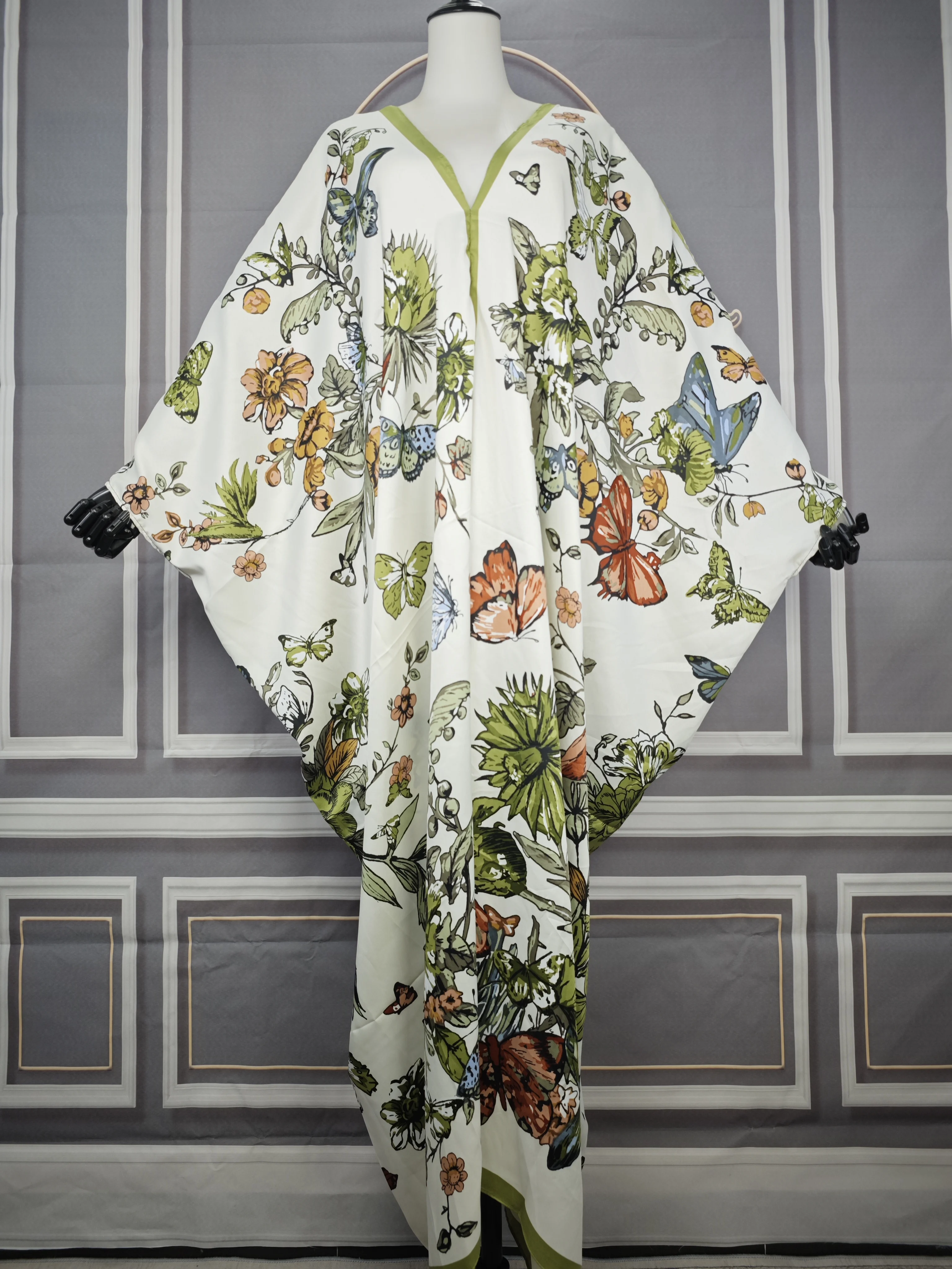 InjKaftan-Robe longue à imprimé géométrique, col en v, style boho, tenue de plage, pour fête, club, été