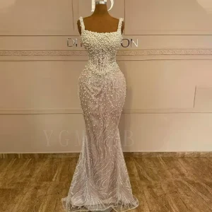 Aso Ebi robes de soirée de luxe longue sirène pleine perles bretelles perlées anniversaire fête de mariage robes de bal pour les Occasions spéciales Aso Ebi robes de soirée de luxe longue sirène pleine perles bretelles perlées anniversaire fête de mariage robes de bal pour les Occasions spéciales