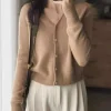 cardigan court en cachemire pur 100 pour femmes, haut à col en v d'automne, manteau tricoté élégant de style européen