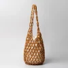 Sac à main tissé pour femmes, Design d&rsquo;été, fourre-tout en perles de bois ajourées, sac seau à bandoulière en toile filet réticulé, sac à main de plage