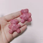 2 pièces brillant plein strass ours arc creux lèvres rouges résine décorations 3d bricolage indésirable coque de téléphone miroir casque épingle à cheveux accessoires