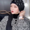 luxe dentelle perles turban casquette dubaï femmes musulmanes fête foulard prêt à porter hijab mode châles bandeau malaisie chapeaux