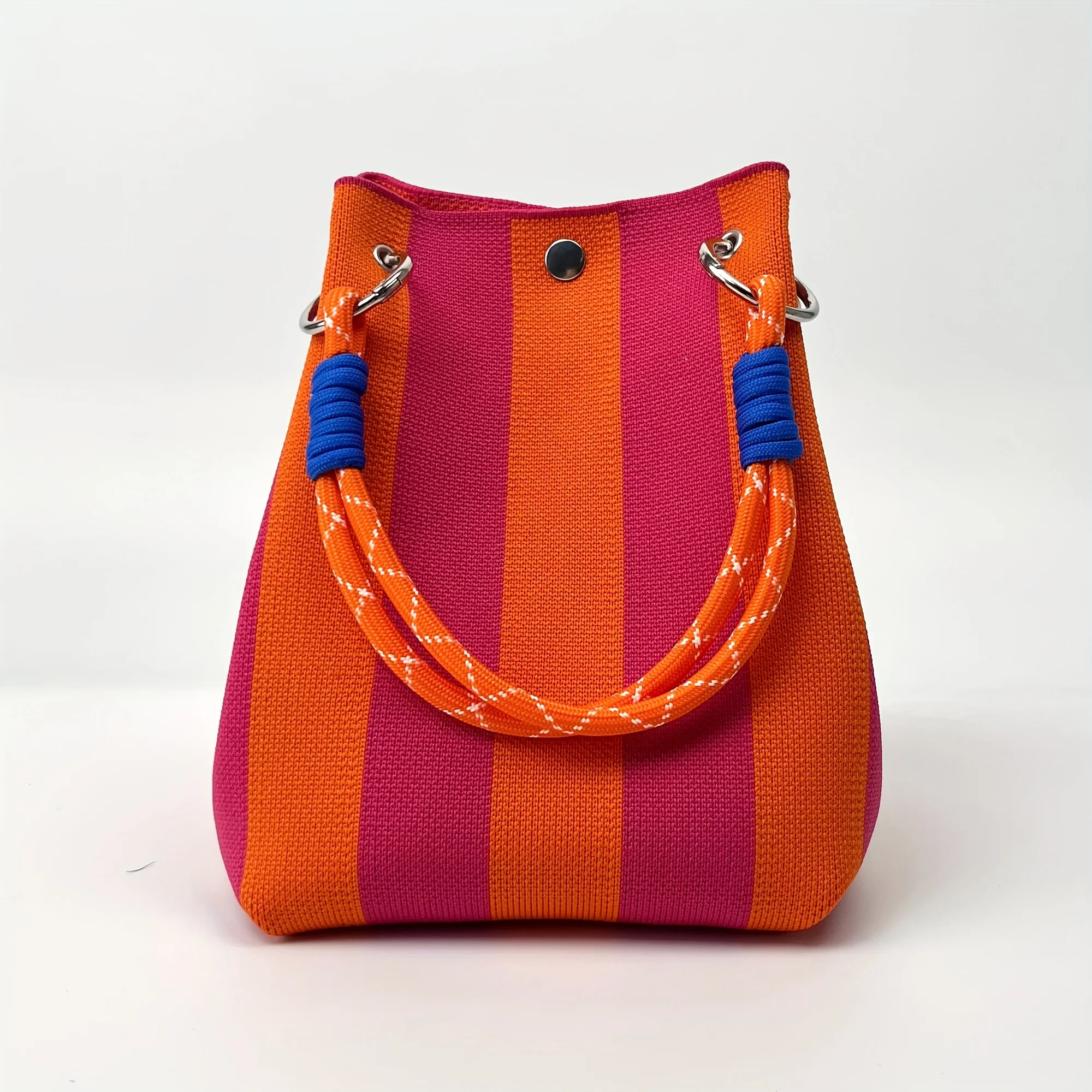 [Bac à main vintage] Sac à main vintage en tricot floral |   2025 Nouveau fourre-tout rétro de couleurs mélangées avec fermeture à fermoir sécurisée, polyester durable