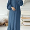 abaya robe musulmane vintage à ourlet à volants pour femmes, robes de soirée marocaines, caftan à lacets pour ramadan, islam, dubaï, robe longue arabe, eid, 2024