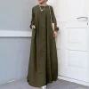 abayas vertes pour femmes musulmanes, caftan arabe, robes amples en coton et lin, vêtements à la mode, nouvelle collection 2025