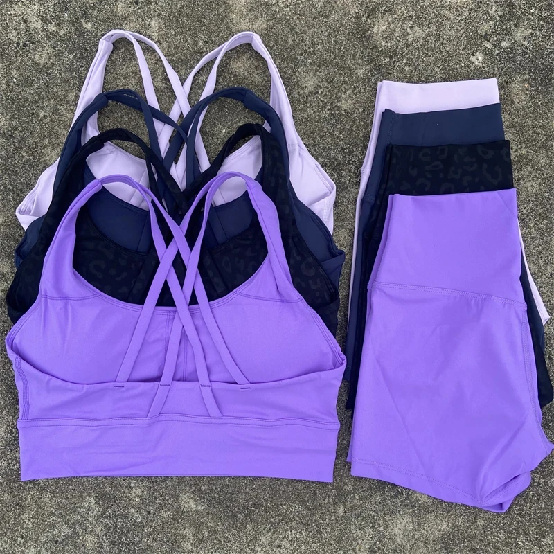 ensemble de vêtements de yoga 2 pièces, ensemble short de sport pour femmes, soutien gorge croisé dans le dos, haut, short taille haute, costume de fitness, survêtement d'entraînement de course