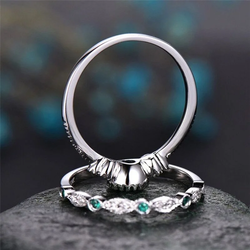 ensemble de bagues en argent sterling 925 avec cristaux de zircon émeraude pour femmes, bijoux glamour de fiançailles et de mariage, cadeaux