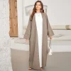 abaya cardigan en lin brodé pour femmes musulmanes, vêtements islamiques, kimono populaire, modeste, nouvelle collection 2024