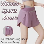 Short de sport respirant pour femmes, ceinture élastique colorée, jupe de Yoga, poches latérales pour téléphone, short de course antidérapant