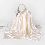 Foulards Hijab en Satin de soie pour femmes, foulard de cheveux, couleurs unies, châles carrés 90x90cm, foulards de cou pour dames
