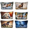 Sacs de maquillage élégants imprimé cheval, pochettes de rangement de cosmétiques en Polyester pour femmes, sac essentiel de voyage, porte-monnaie