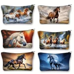 Sacs de maquillage élégants imprimé cheval, pochettes de rangement de cosmétiques en Polyester pour femmes, sac essentiel de voyage, porte-monnaie