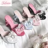 sandales à talons d'amour avec nœud rose japonais, vêtements d'extérieur pour femmes, nouvelle collection été 20225, pantoufles à talons hauts lolita douces, pantoufles à un mot, chaussures pour filles kawaii