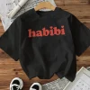 style décontracté utilisation toutes saisons "habibi" lettre rouge imprimé à manches courtes col rond t shirt pour femmes dames t shirts