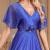 robe de soirée formelle élégante, col en v, manches courtes, avec des appliques, robes longues pour femmes, 2025