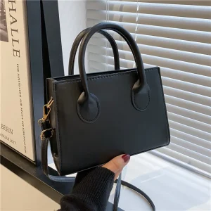 Elegant Black Handbag with Dual Handles, Chic Crossbody Bag, Retro Stylish Tote Small Bag for Women Girls Daily Use, Work, Party