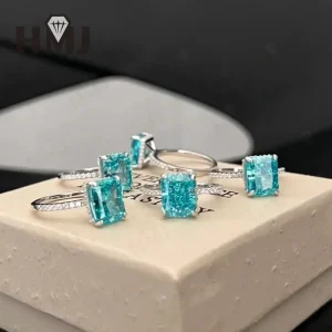 Bagues en argent S925 pour femmes, diamant, Moissanite, 4 carats, écrasé, coupe glacée, contre-indiqué, mariage, fiançailles, cadeau Bagues en argent S925 pour femmes, diamant, Moissanite, 4 carats, écrasé, coupe glacée, contre-indiqué, mariage, fiançailles, cadeau