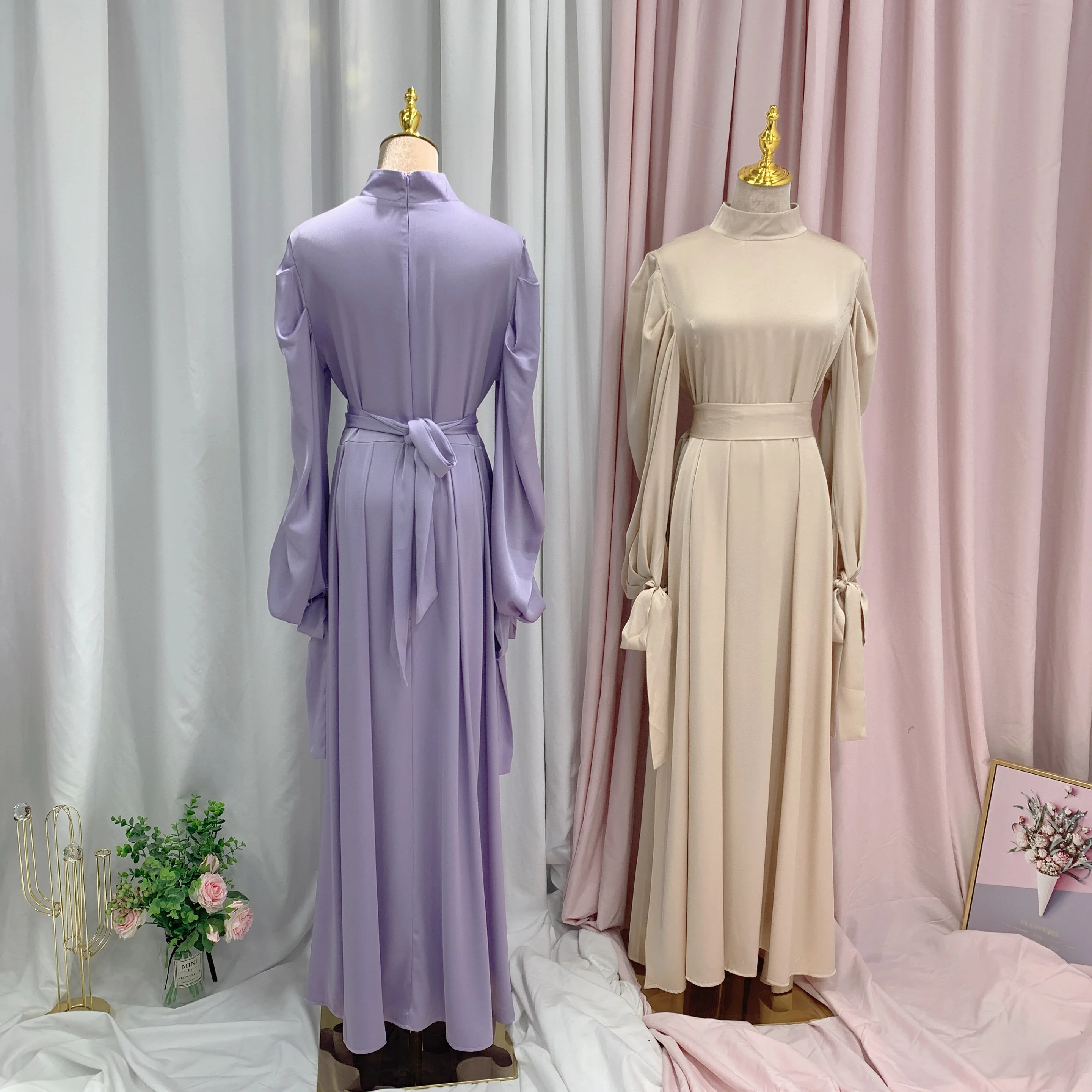 2025 New Muslim Purple Abayas Solid Color Long Sleeves Summer Winter Dresses Ramadan Dance Party Islamic Clothing Fashion Dresse