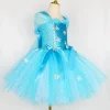 costume elsa à paillettes pour filles, déguisement de princesse pour halloween, noël, fête d'anniversaire, reine des neiges, robe tutu en tulle, robe de bal