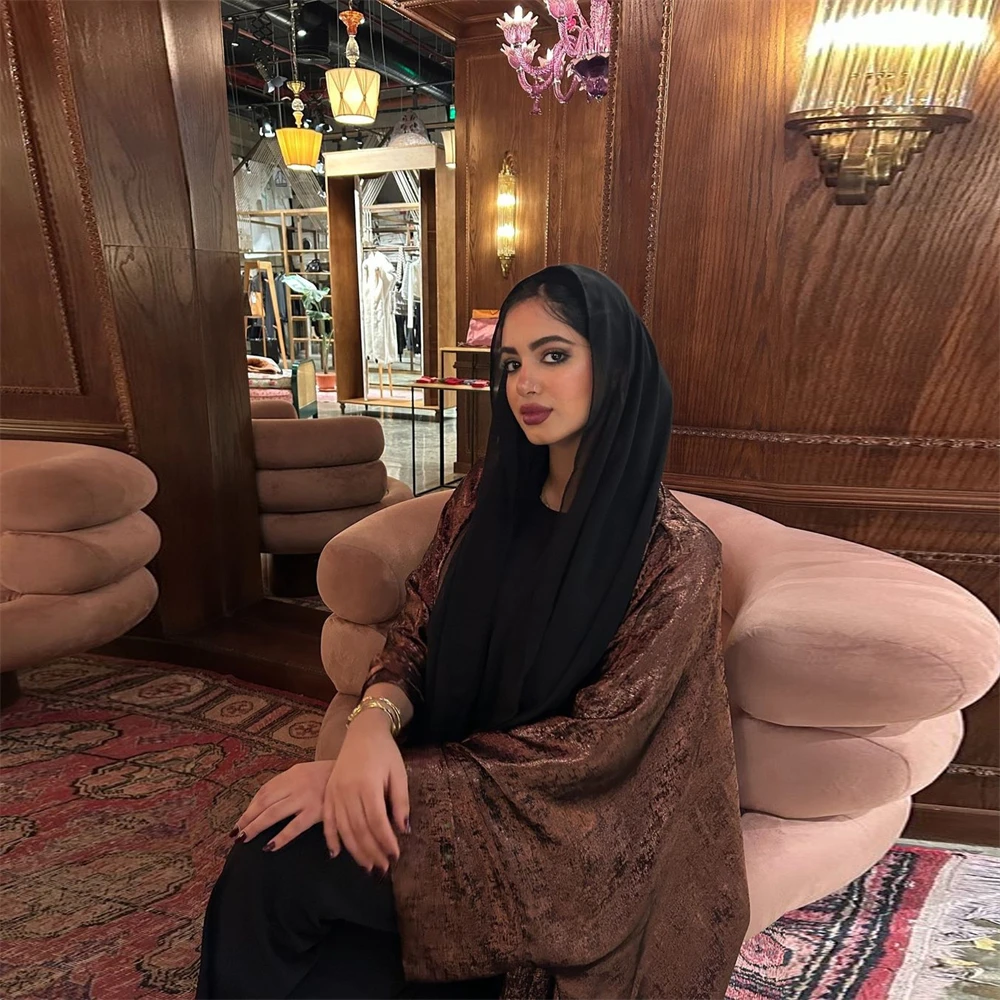 brillant satin ouvert kimono abaya 2025 ramadan dubaï luxe caftan musulman robe pour femmes islam vêtements robe femme musulmane