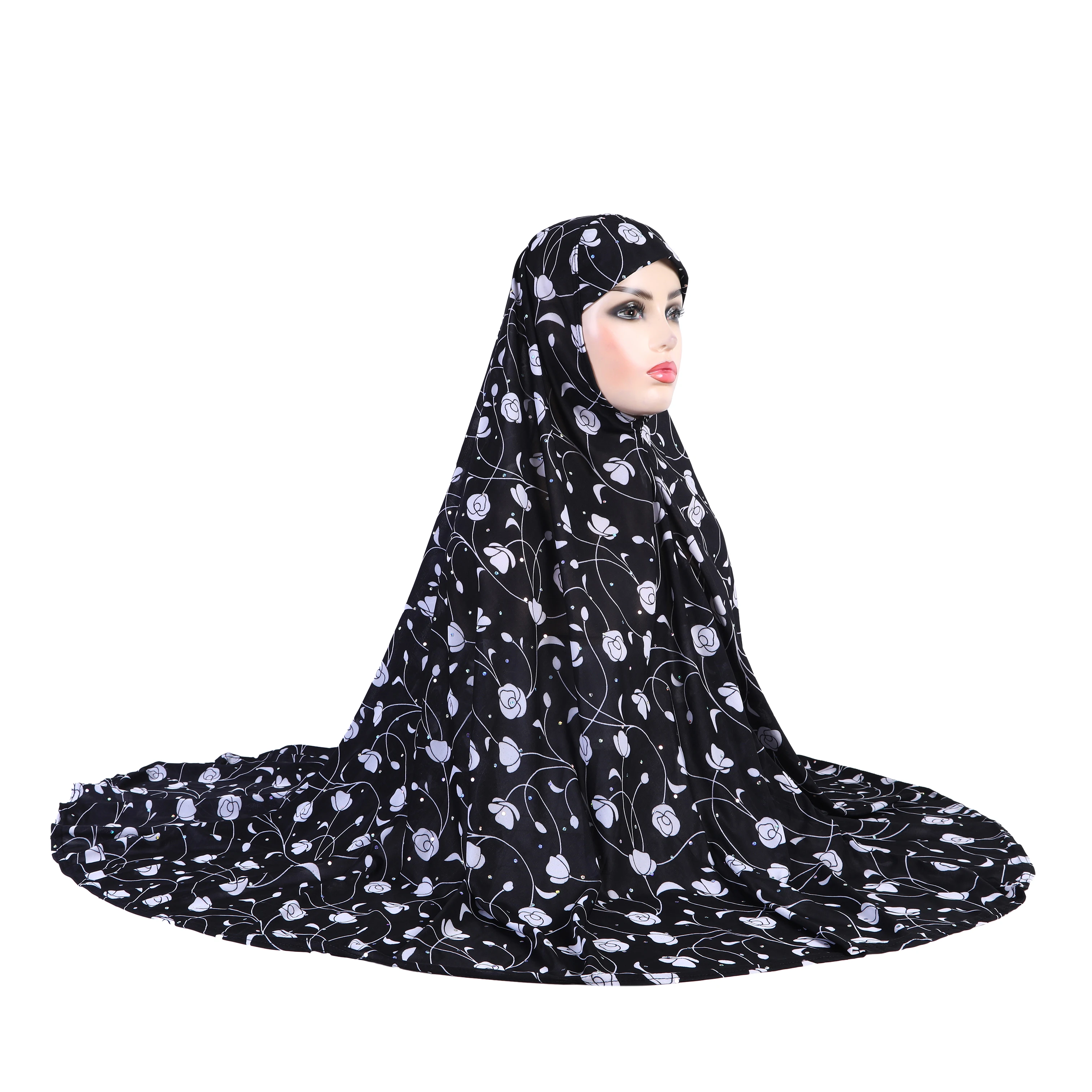 Extra grande taille doux imprimé XXXL musulman prier hijab amira tirer sur foulard islamique foulard