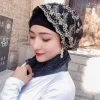 bonnet turban brodé de perles pour femmes, prêt à porter, foulard de tête, hijab musulman, couvre cheveux, foulard pré attaché