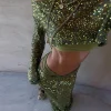 haut court à paillettes, jupe longue slim, ensemble deux pièces pour femmes, col bateau, manches longues, hauts amples, jupes de couleur unie, costumes sexy pour femmes
