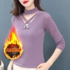 chemise à bascule en dentelle pour femmes, style automne et hiver, haut en maille épais à manches longues et col mi haut