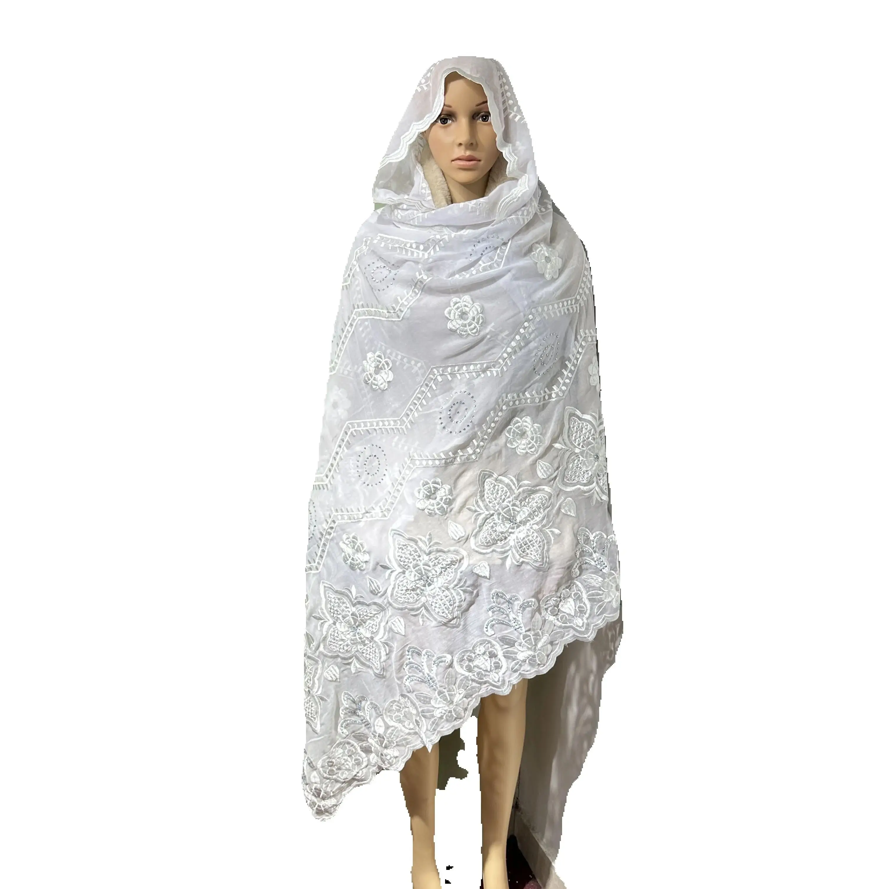 Luxueux coton africain broderie Hijab meilleur doux chaud cher dubaï écharpe islamique pour les femmes grandes écharpes et châles colorés