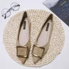 chaussures plates pointues carrées en métal pour femmes, chaussures plates basiques, document solide, tout match, 31 46