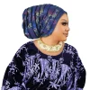 casquette turban plissée à paillettes pour femmes, enveloppe de tête pour dame, foulard musulman, chapeau, couvre chef africain, 2025