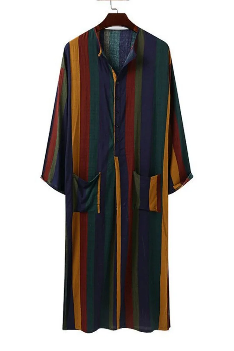 Chemises de nuit rayées à manches longues pour hommes, vêtements islamiques, robes Abaya douces, mode musulmane, zones arabes, saoudien, homme Chemises de nuit rayées à manches longues pour hommes, vêtements islamiques, robes Abaya douces, mode musulmane, zones arabes, saoudien, homme