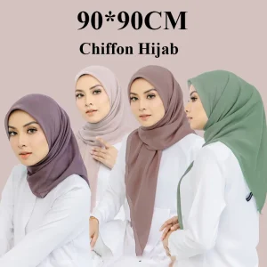 90*90CM bandeau lourd en mousseline de soie carré écharpe musulmane Hijabs femmes sous-écharpe mode décontracté couleur unie Hijab