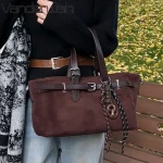 Sacs à main en daim souple pour femmes, Design avec boucle de ceinture d&rsquo;hiver, sacs à poignée supérieure, sac à bandoulière de grande capacité, sacs à main de styliste