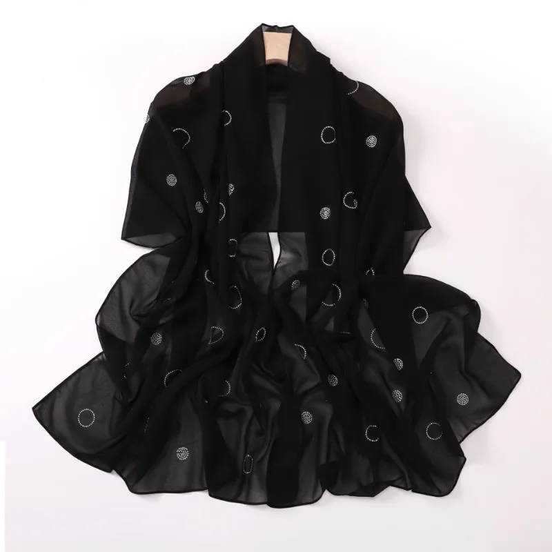 mode hijab pour femmes écharpe avec pain nouvelle bulle en mousseline de soie à la main collant fleur bateau ancre longue serviette gaze foulard musulman