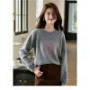pull gris pour femmes, automne et hiver, col rond, épais, haut, chemise de base polyvalente, nouvelle collection 2025