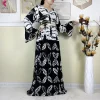 nouveau abaya africain femmes à manches longues dashiki recueillir taille robe en coton impression caftan ample robe islamique avec écharpe robe décontractée