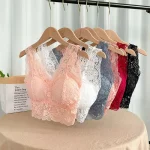 Soutien-gorge en dentelle pour femmes, col en V profond, Lingerie Sexy, sans fil, débardeur, sous-vêtements féminins, dos en V, Bralette rembourrée, Camisole
