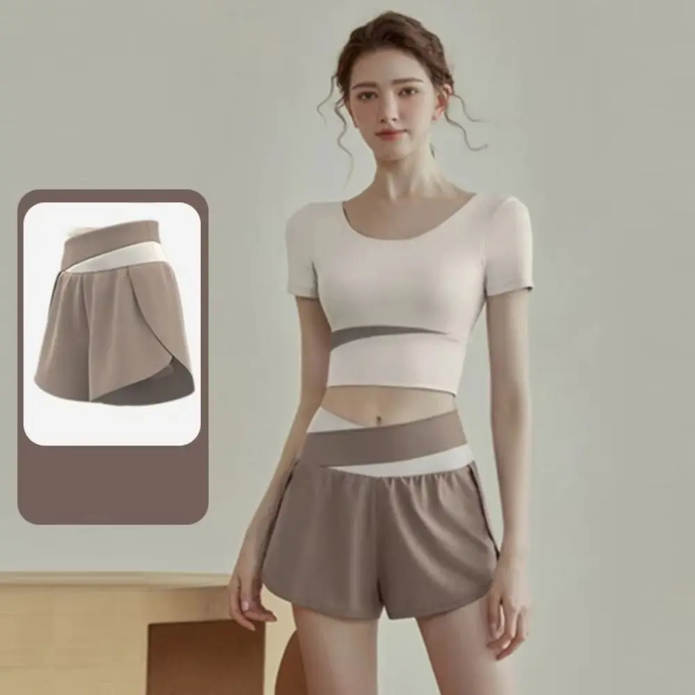 Short de sport respirant pour femmes, ceinture élastique colorée, jupe de Yoga plissée, doublure intérieure 2 en 1