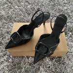 Chaussures noires élégantes pour femmes, Design de boucle à la mode, sandales d&rsquo;été à talons hauts, Slingback, bout pointu, pour le bureau, 2025