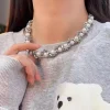 collier de perles punk gothique, mode hip hop, chaîne claviculaire, perles métalliques enveloppées, ras du cou, bijoux, accessoires de carnaval